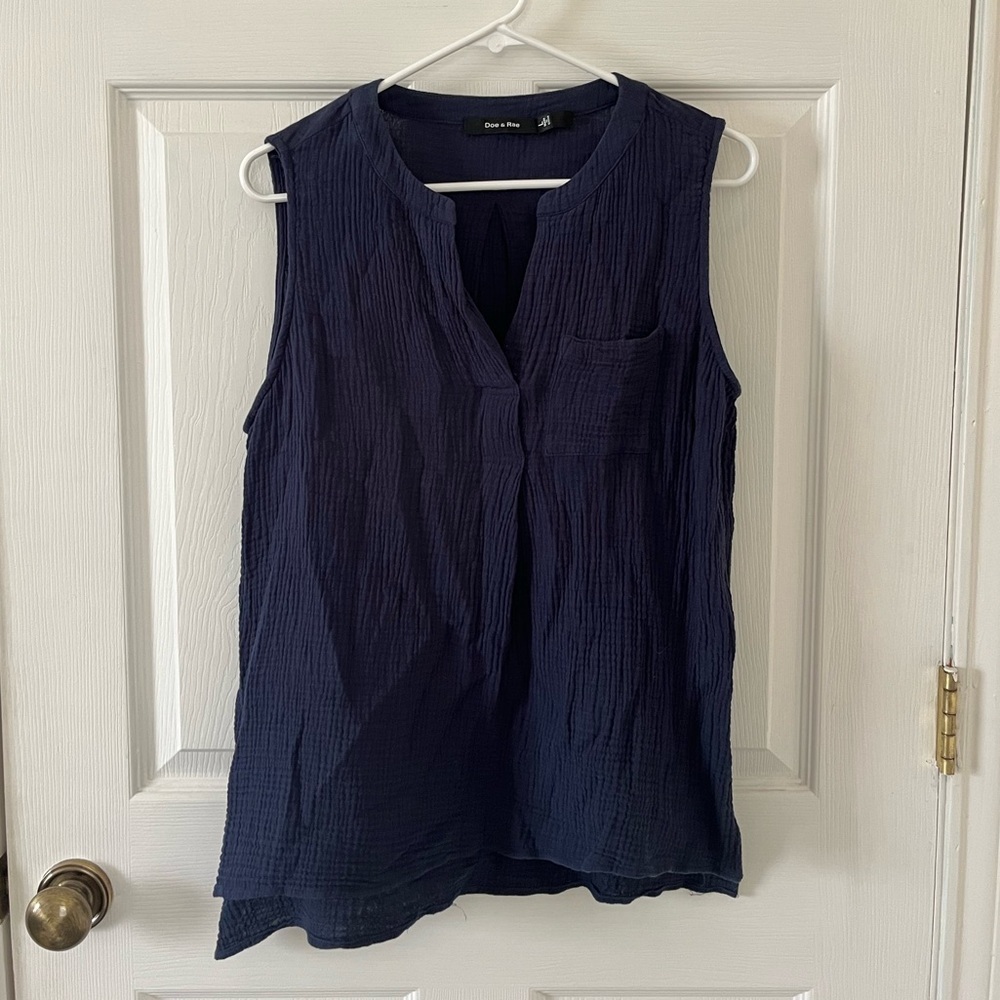 Doe and Rae Navy Sleeveless Blouse